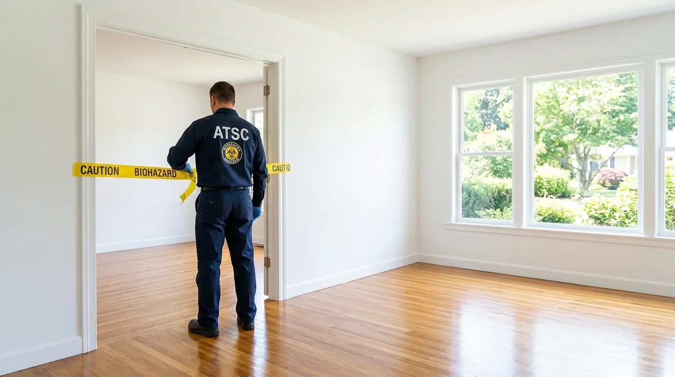 Certified biohazard cleanup crew performing Decomposition Cleanup in Hightstown